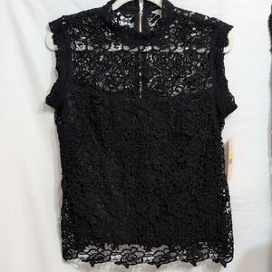 Nanette Lepore Black Lace High Neck Blouse
